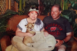 Me and my hubby with a baby lion